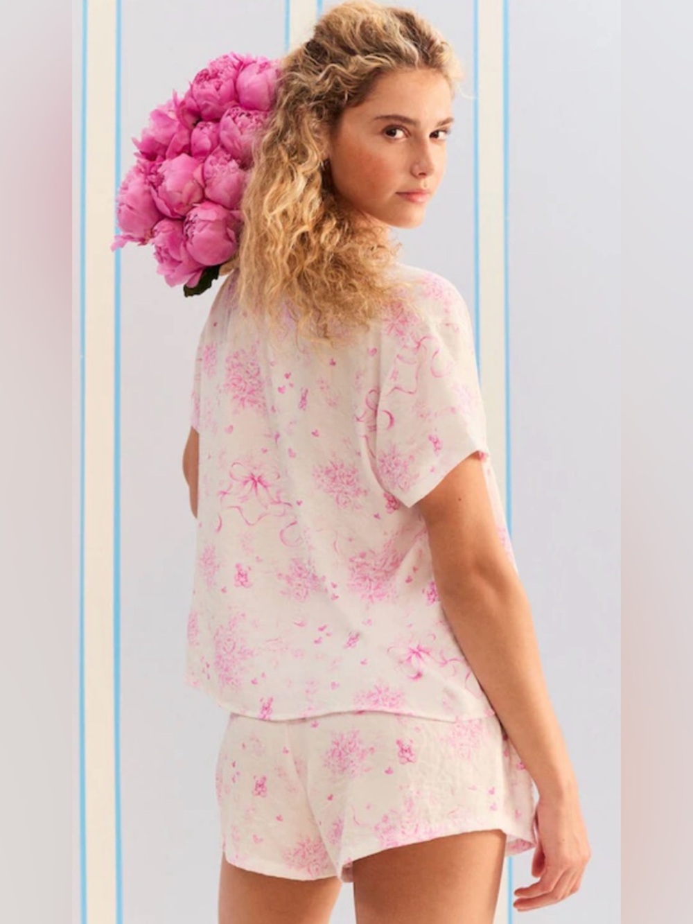 Demetra For Aero Bow Bouquet Woven Sleep Pajama Set M Medium